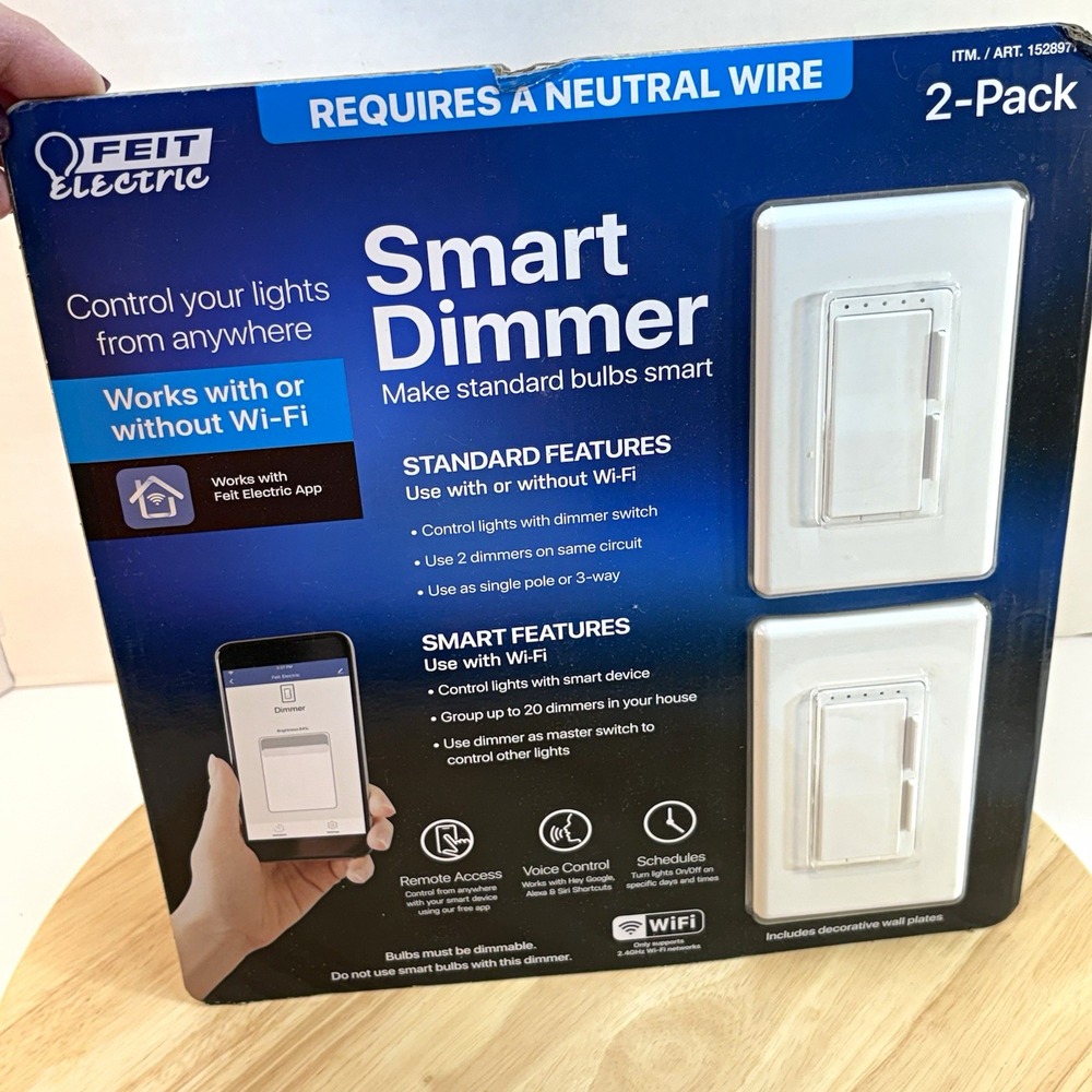 Feit Electric Smart Wi-Fi Dimmer Wall Switch 2-Pack White BPDIM/SMART/2 New